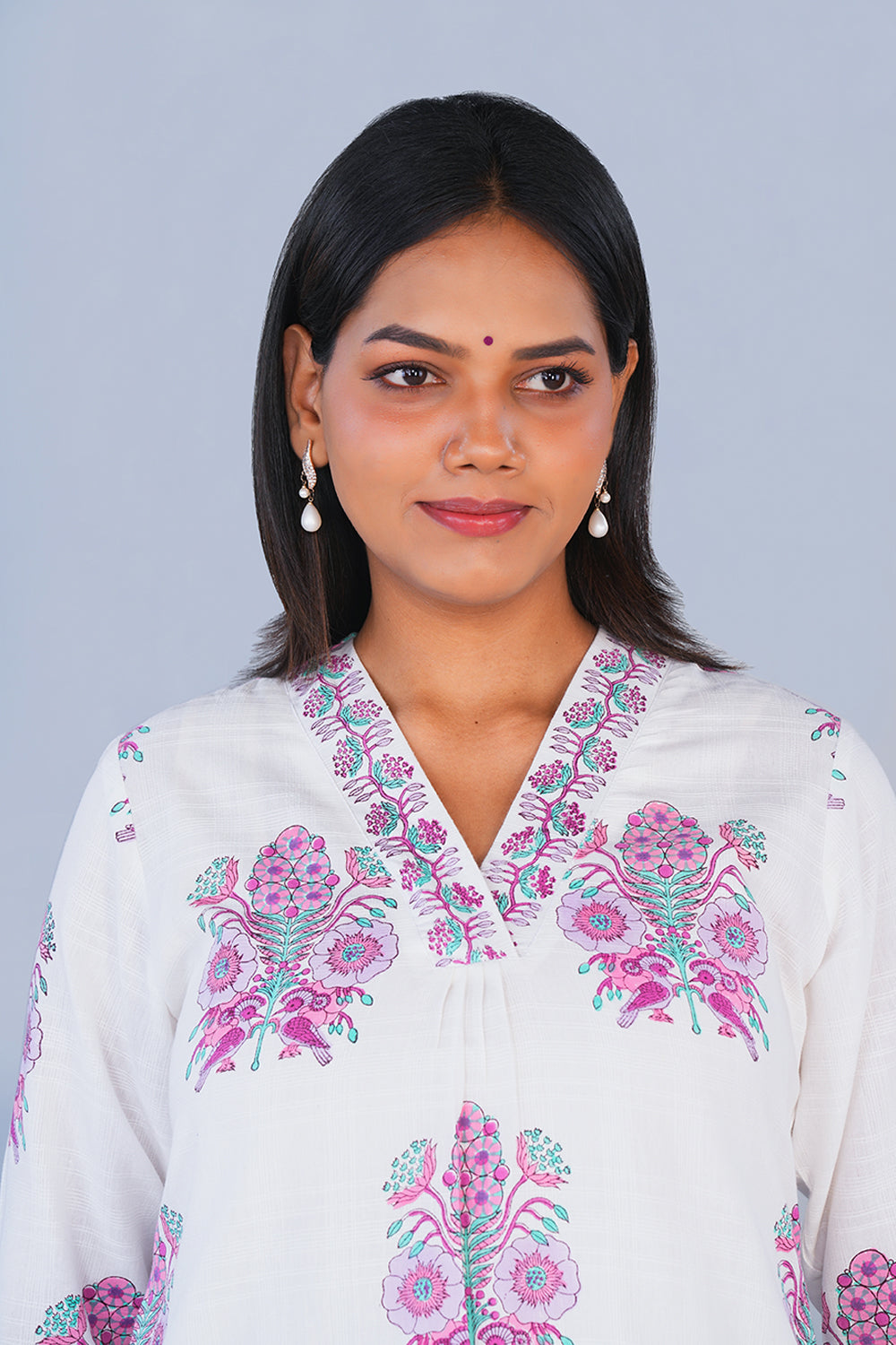 Image of Purple & White block printed cotton Kurta