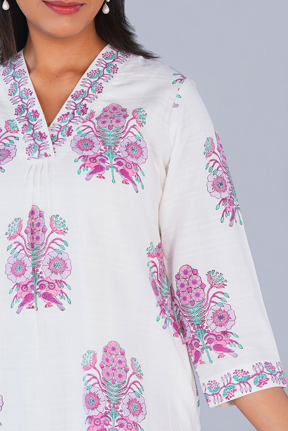 Image of Purple & White block printed cotton Kurta