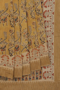 Image of Mustard  Kalamkari Chanderi Saree