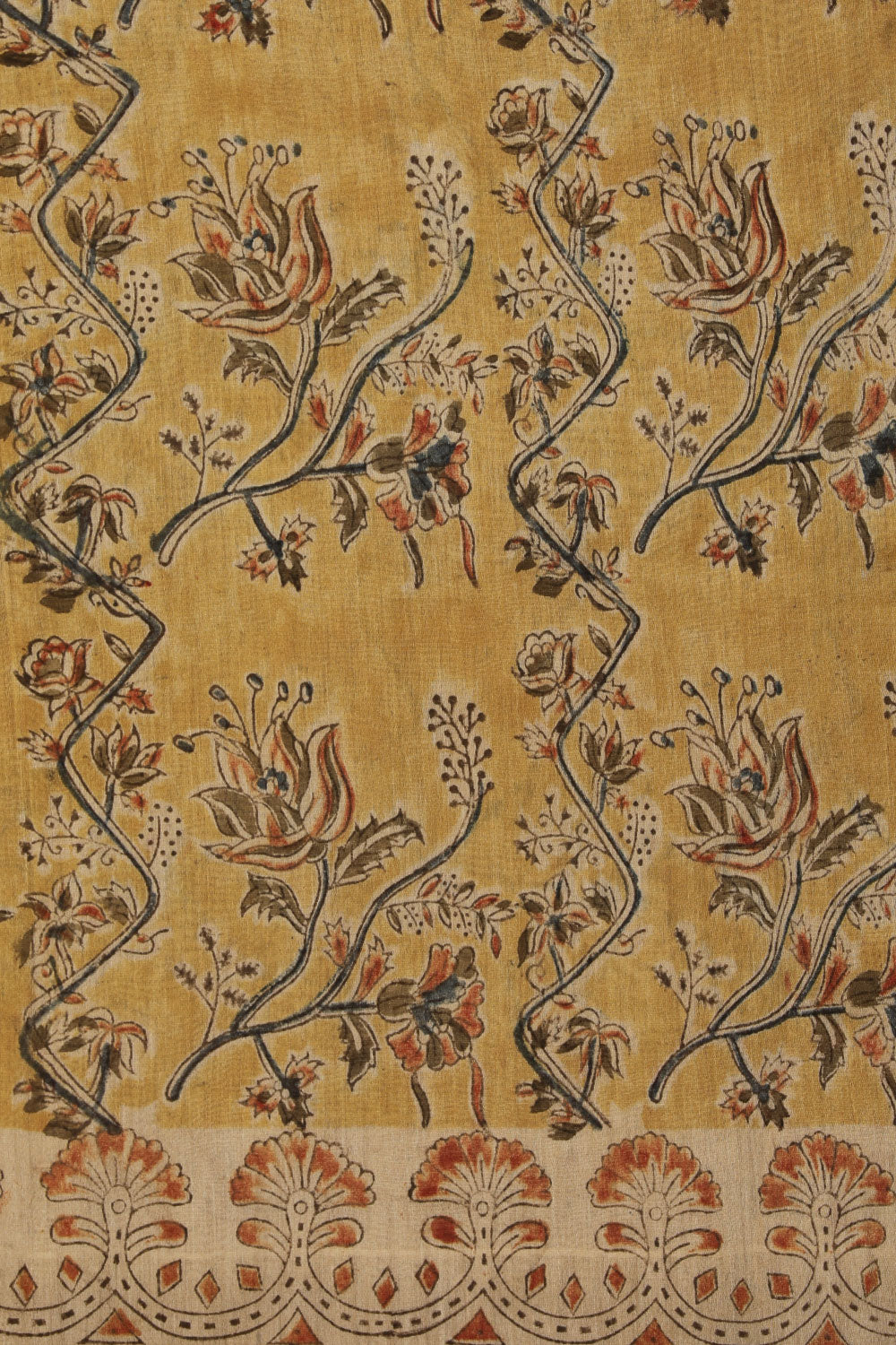 Mustard  Kalamkari Chanderi Saree