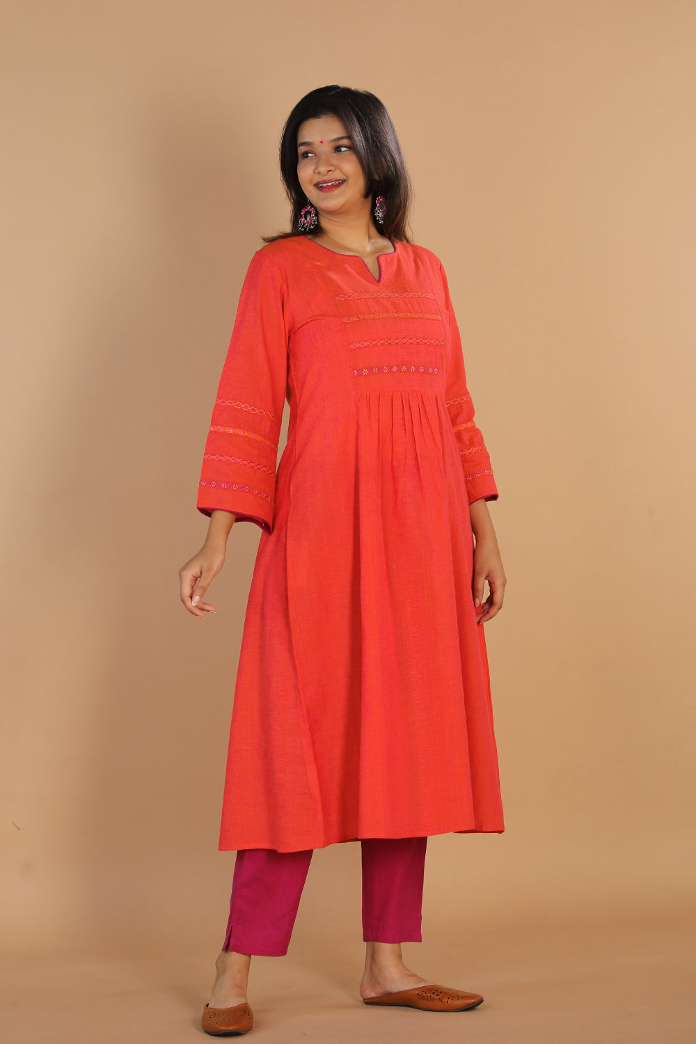 Collection of Thread embroidered cotton woven kurta in a gallery layout