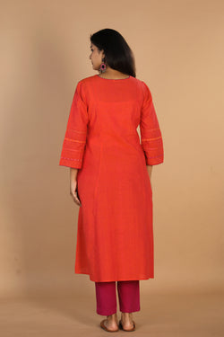 Collection of Thread embroidered cotton woven kurta in a gallery layout