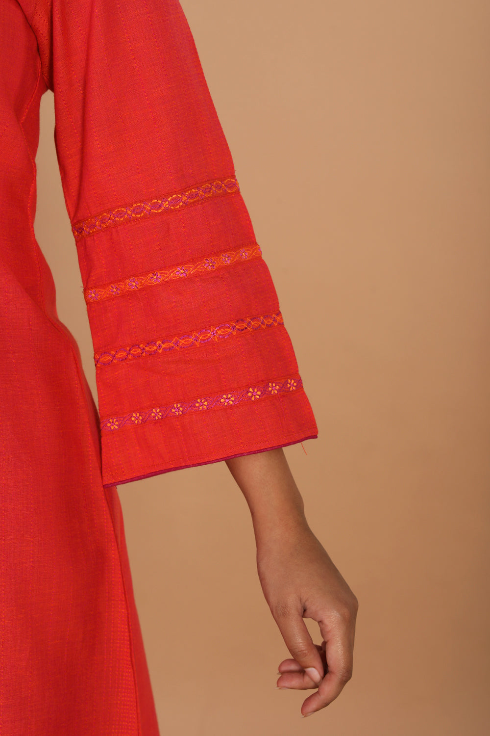 Collection of Thread embroidered cotton woven kurta in a gallery layout