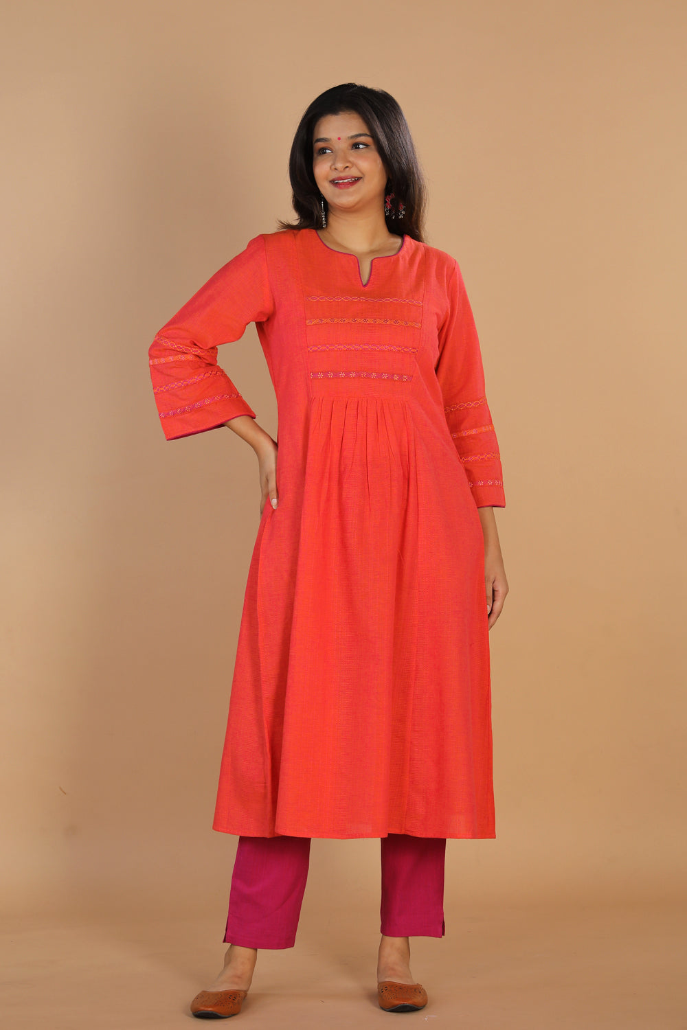 Collection of Thread embroidered cotton woven kurta in a gallery layout