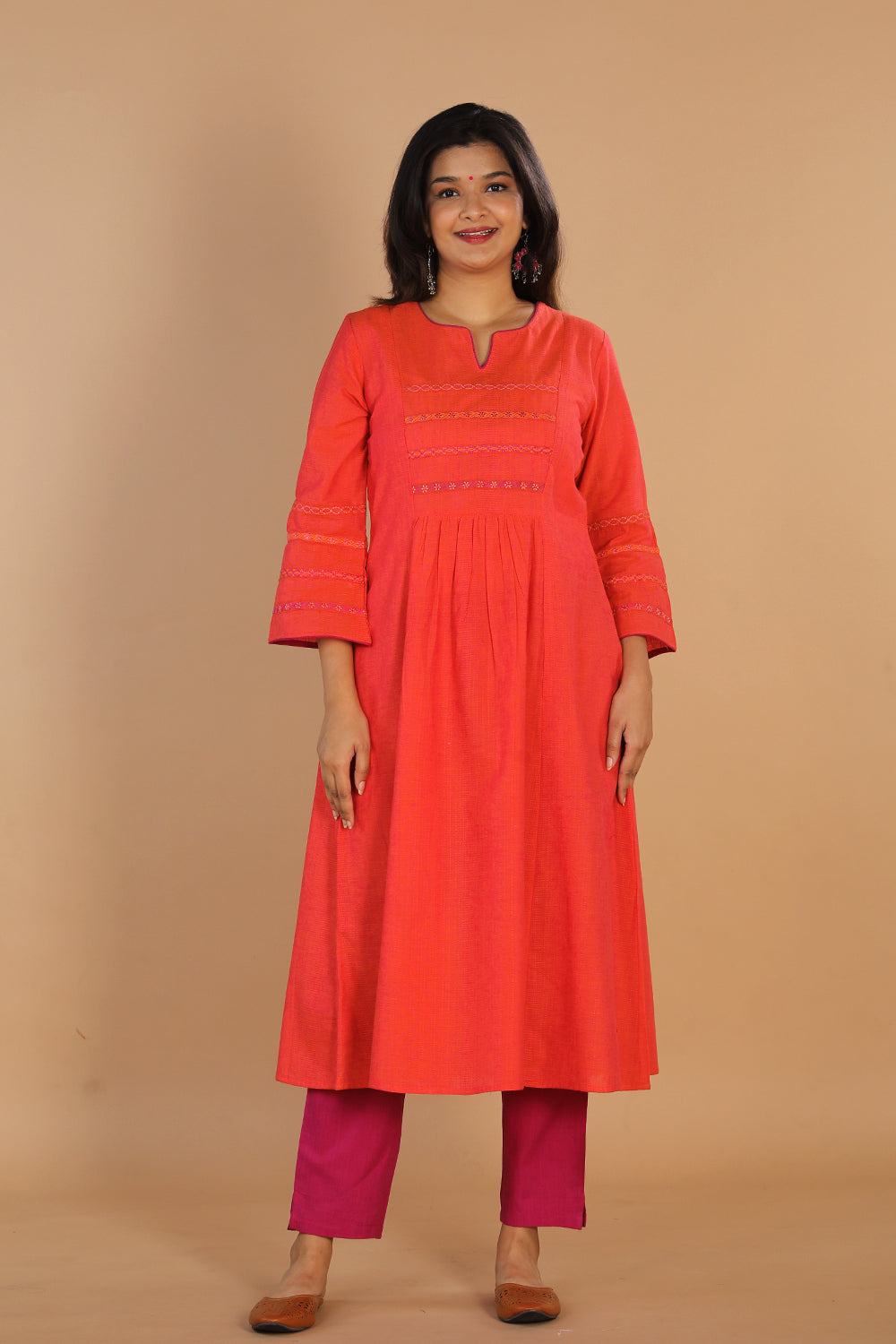 Collection of Thread embroidered cotton woven kurta in a gallery layout