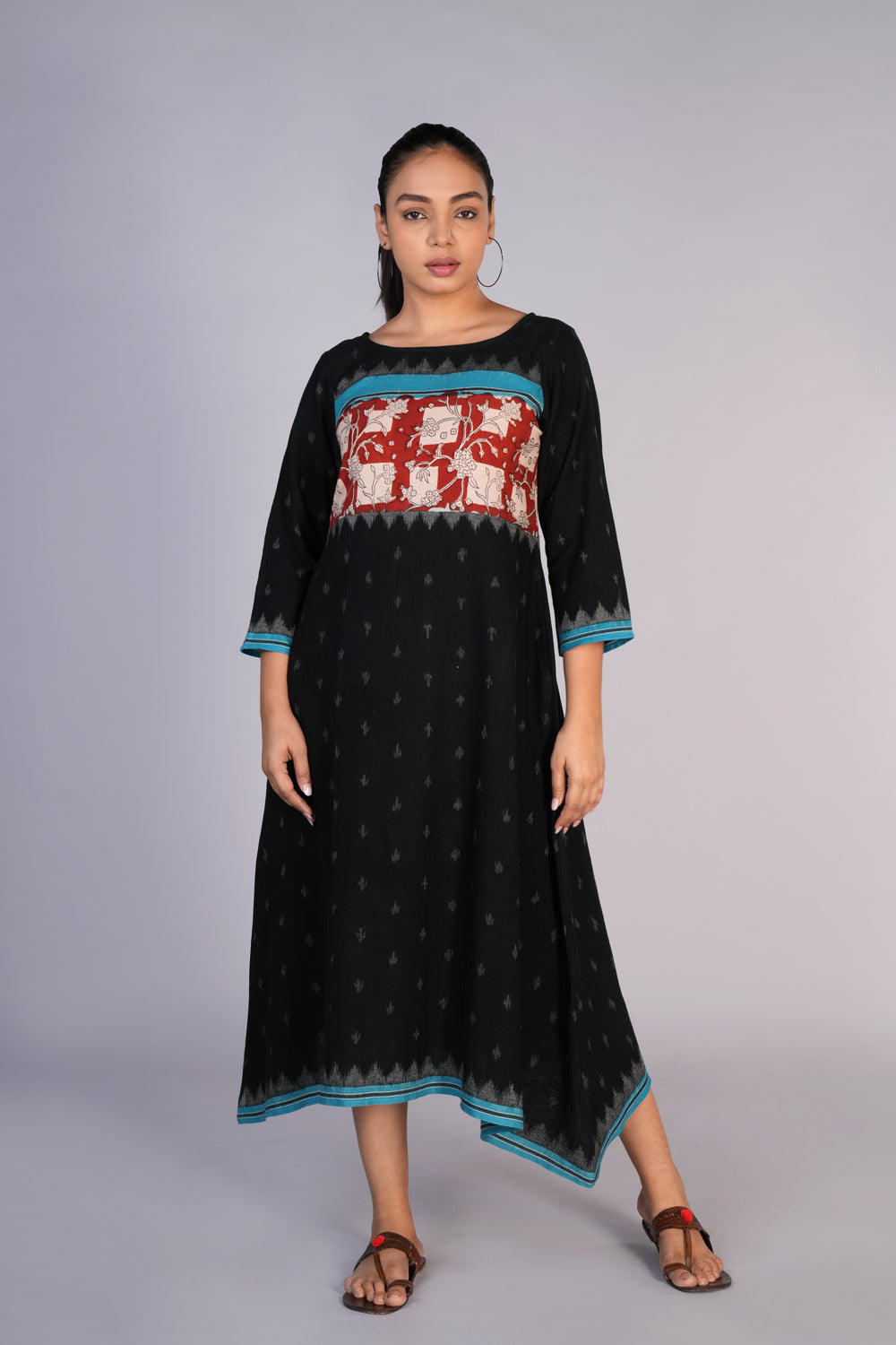 Image of Bagru Print With Pochampally Cotton Ikat Dress