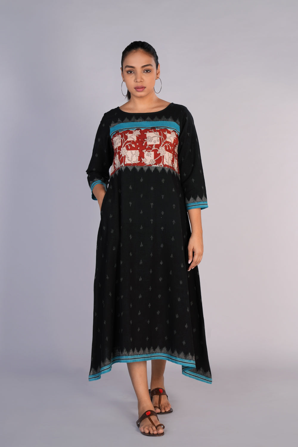 Image of Bagru Print With Pochampally Cotton Ikat Dress