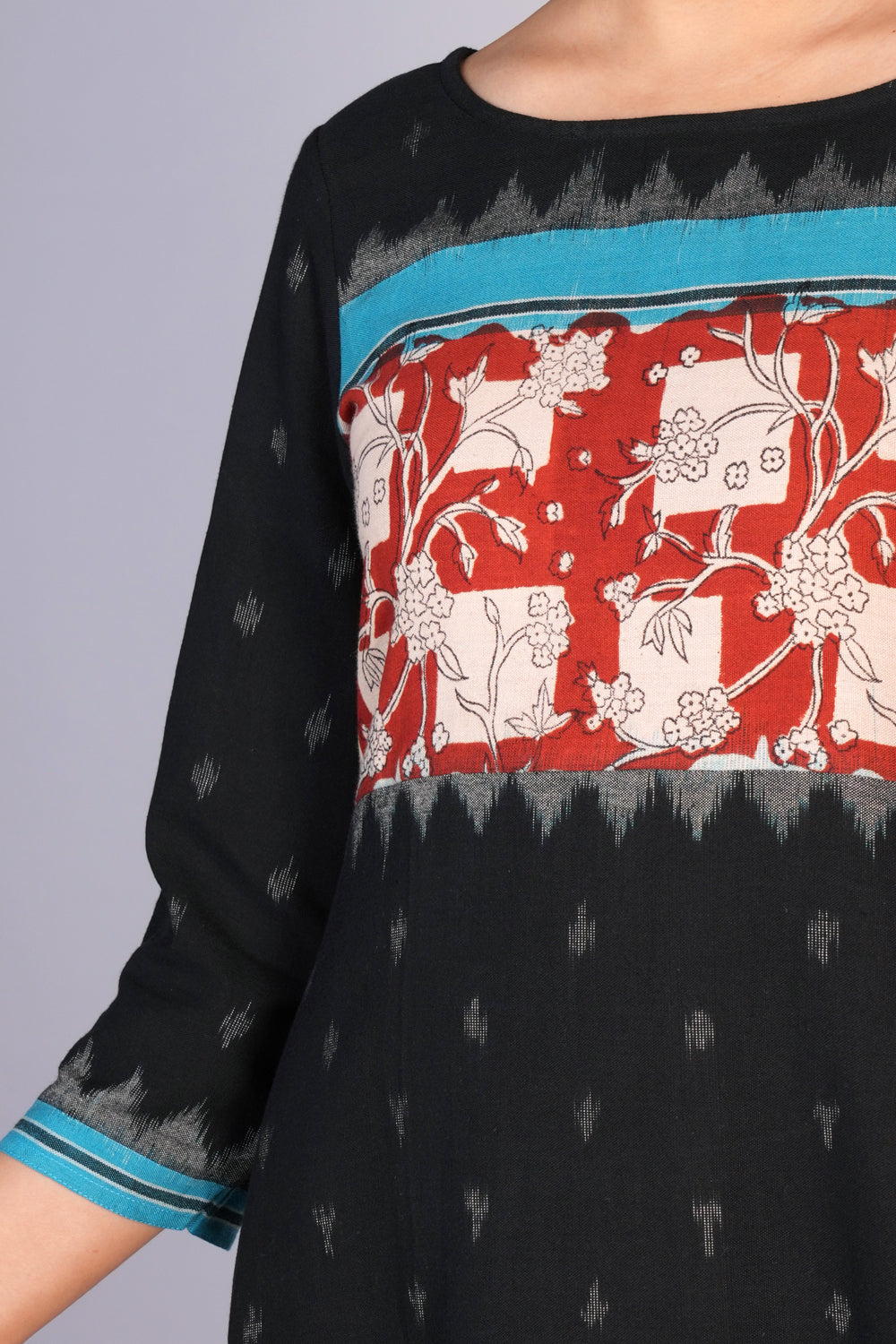 Image of Bagru Print With Pochampally Cotton Ikat Dress