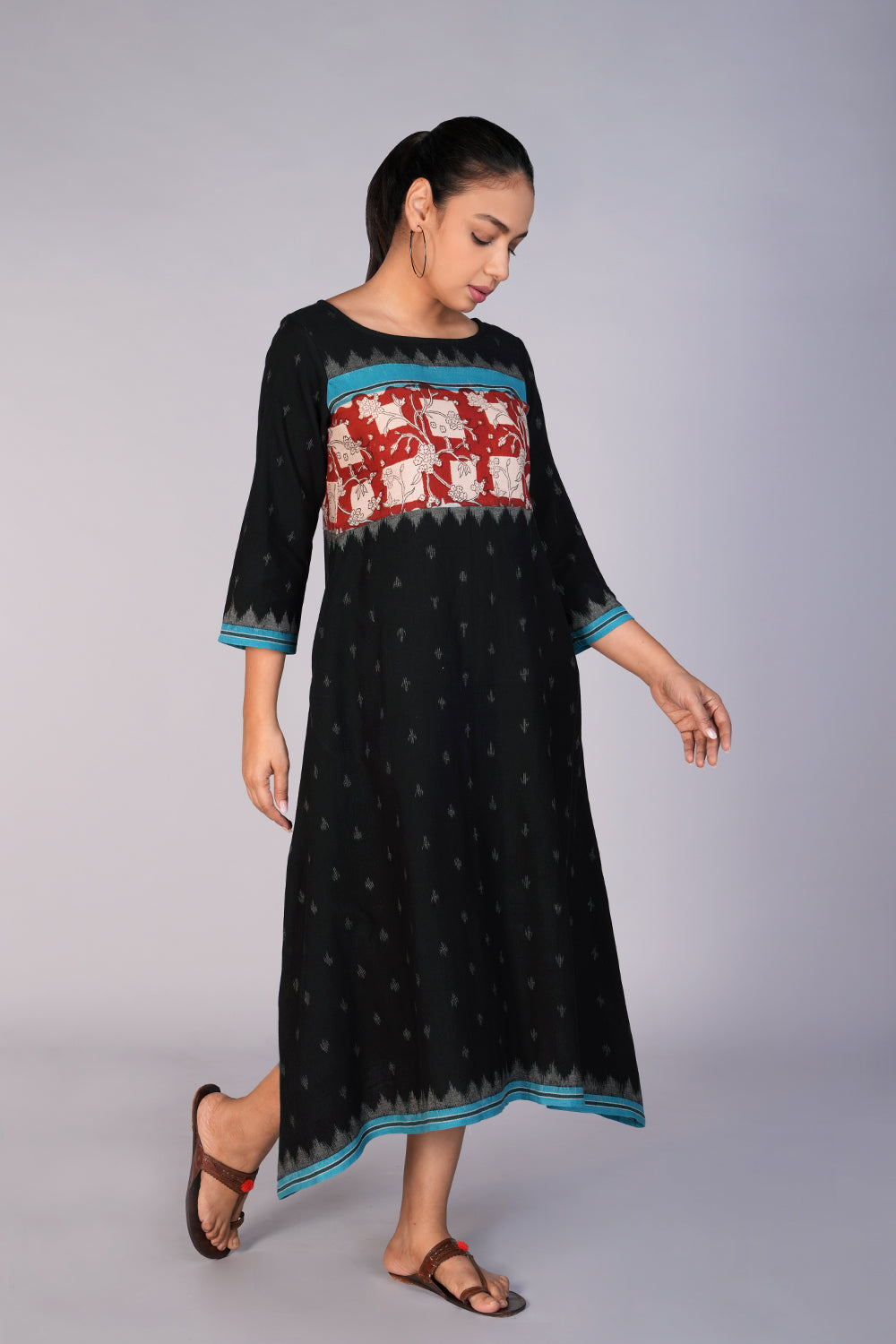 Image of Bagru Print With Pochampally Cotton Ikat Dress