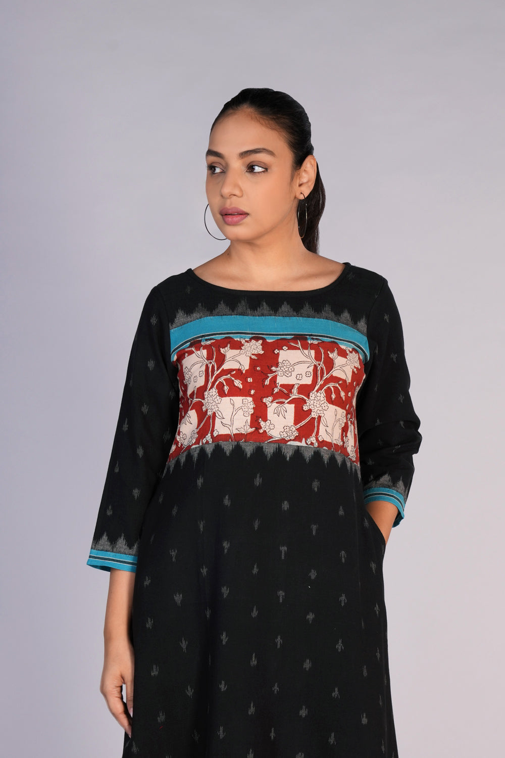 Image of Bagru Print With Pochampally Cotton Ikat Dress