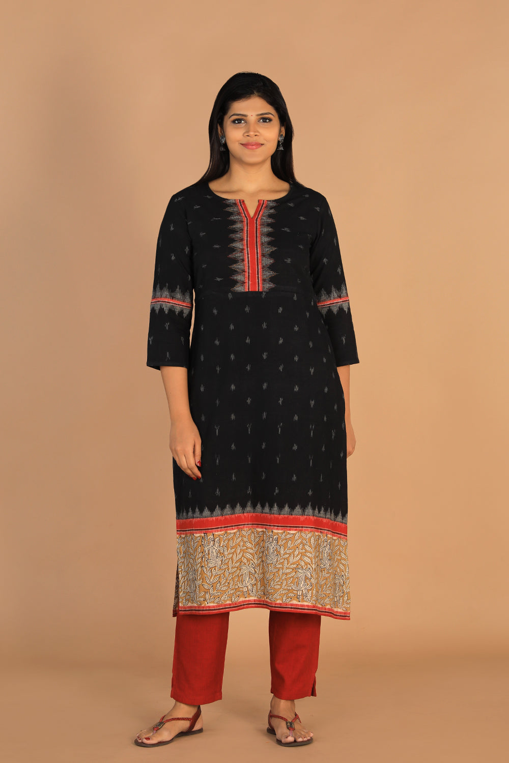 Collection of Bagru block printed Pochampally Ikat kurta in a gallery layout