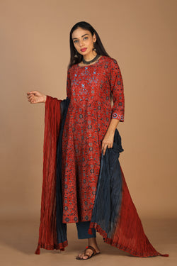 Collection of Ajrakh handblockprinted set in a gallery layout