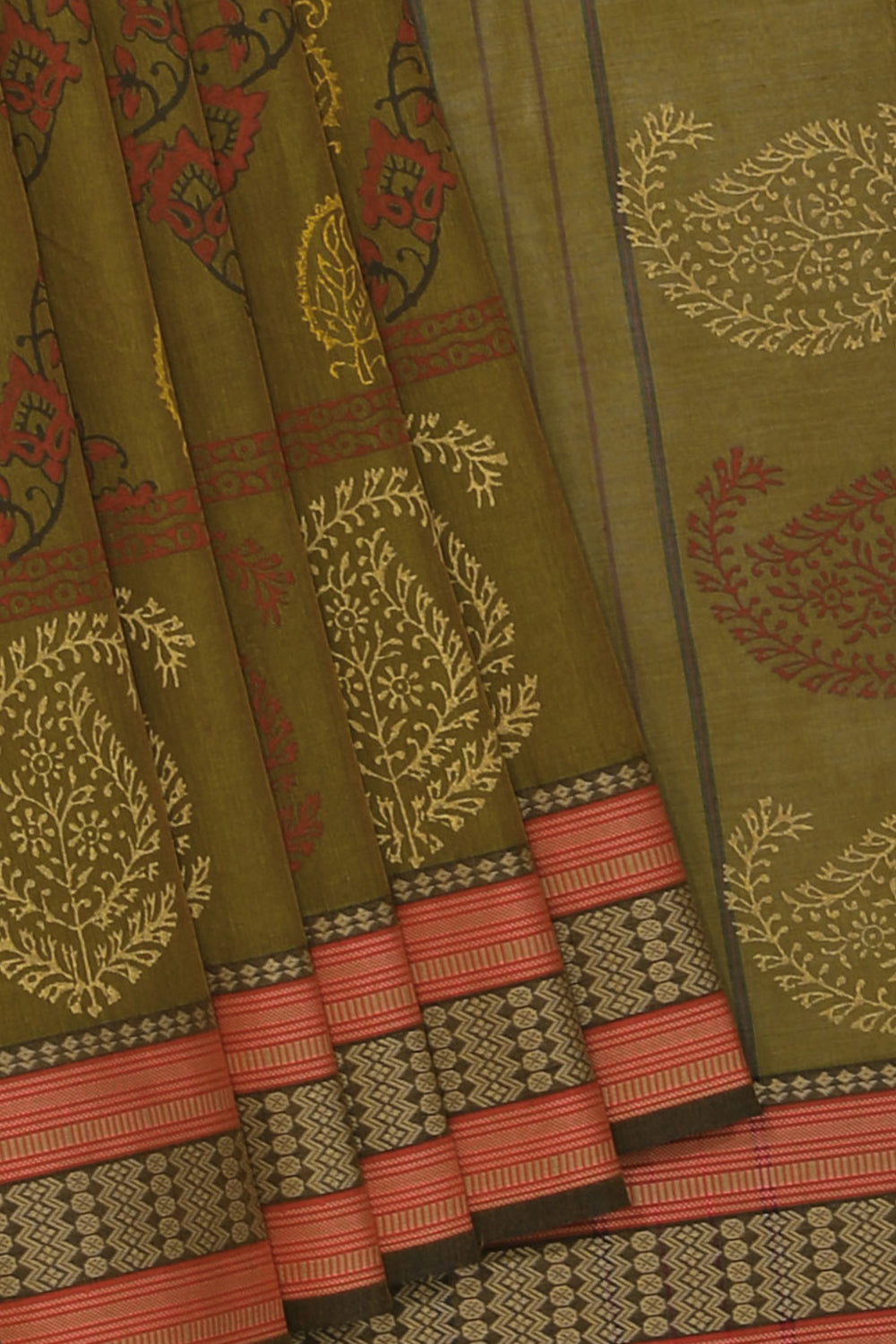 Hand block printed cotton saree