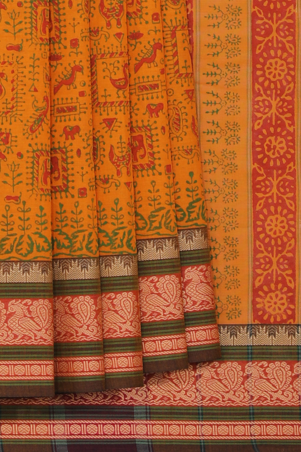 Hand block printed cotton saree