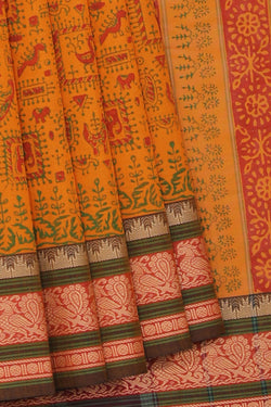 Image of Hand block printed cotton saree