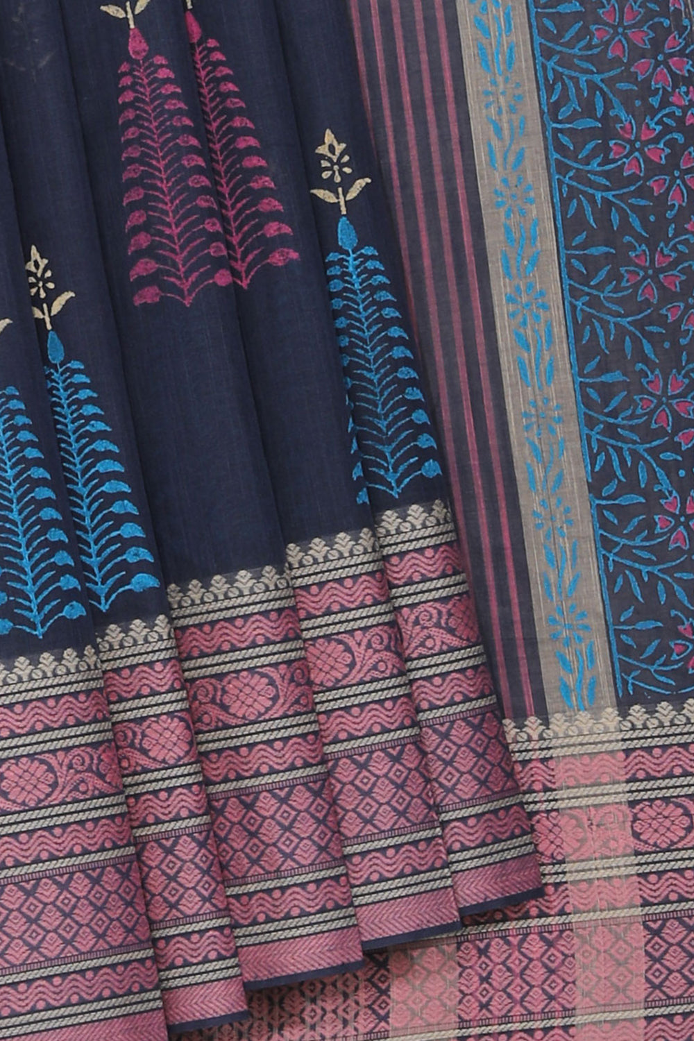 Collection of Hand block printed cotton saree in a gallery layout