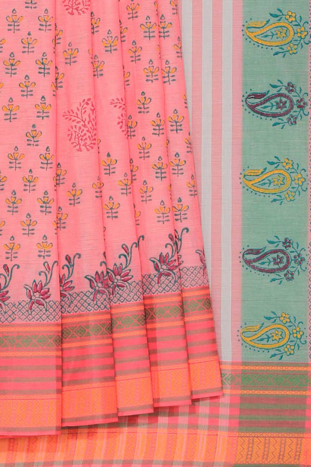 Hand block printed cotton saree