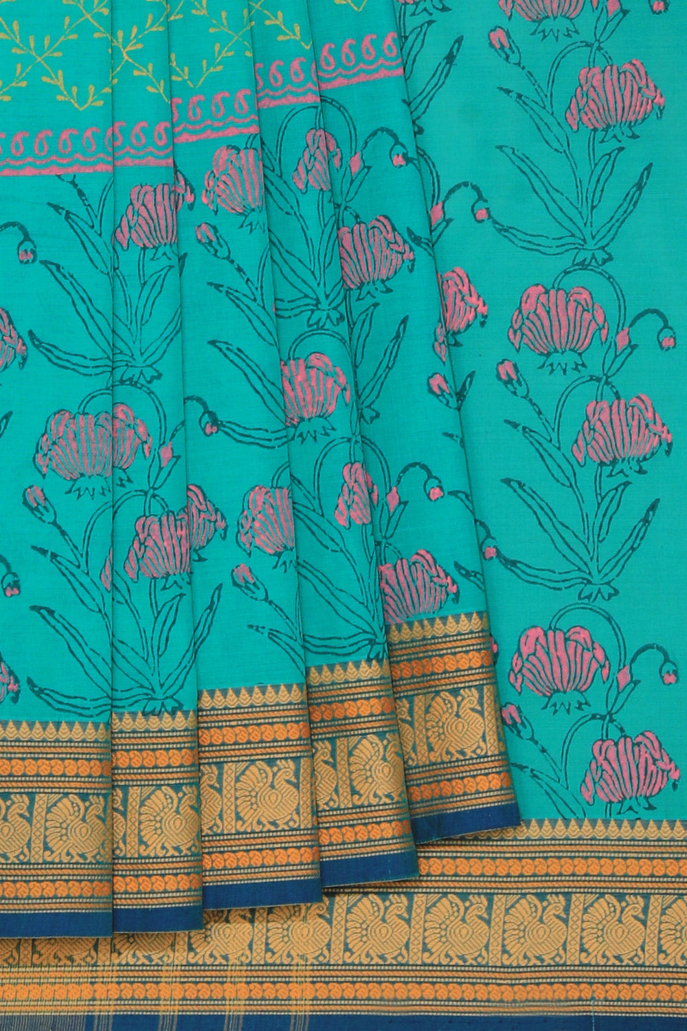 Collection of Hand block printed cotton saree in a gallery layout