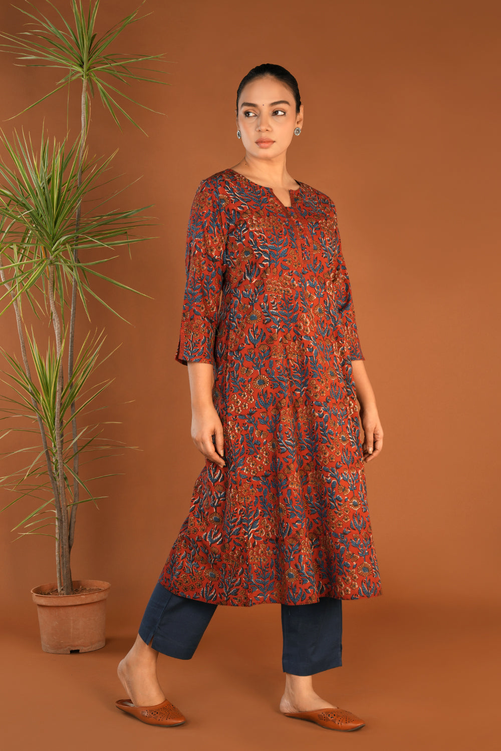 Red Bagru cotton handblock printed Kurta