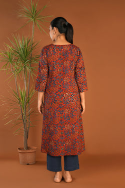 Image of Red Bagru cotton handblock printed Kurta