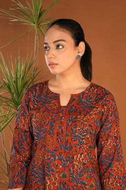 Image of Red Bagru cotton handblock printed Kurta