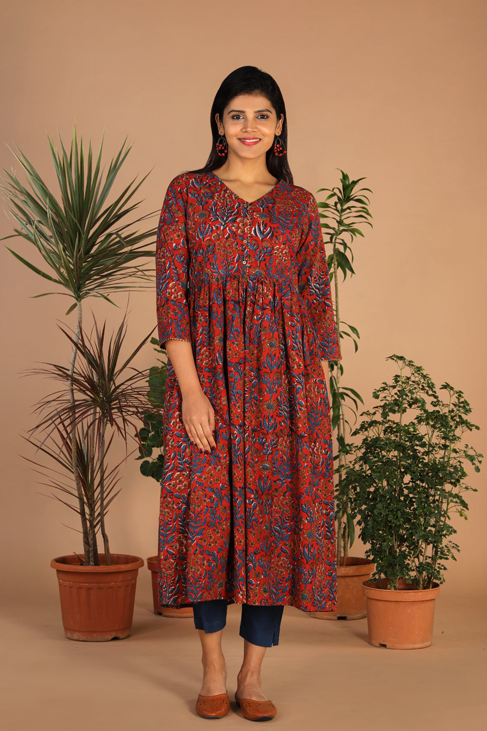 Collection of Cotton bagru gathered dress in a gallery layout