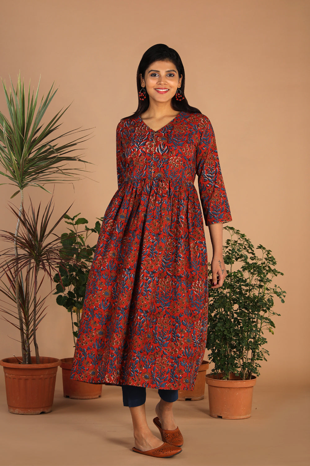 Cotton bagru gathered dress