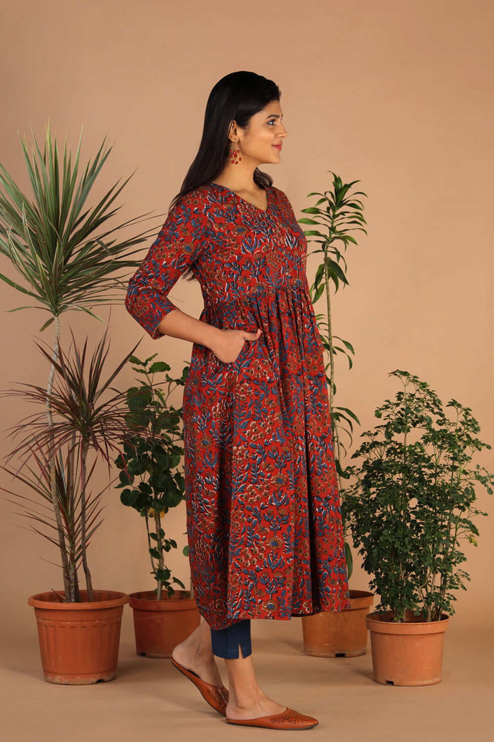 Cotton bagru gathered dress