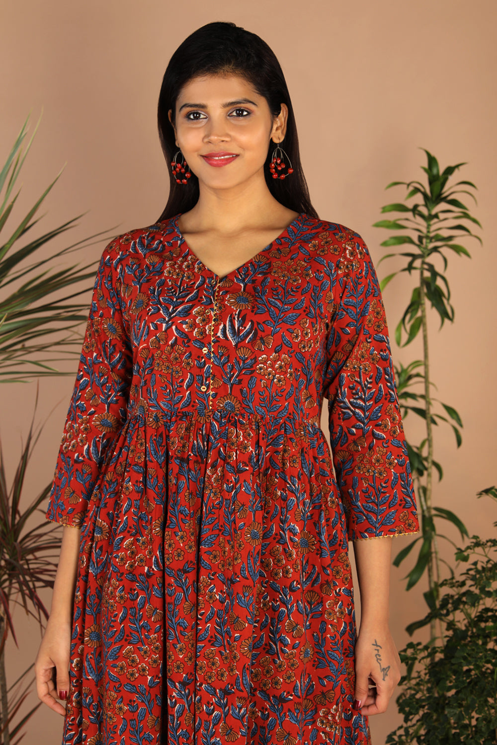 Cotton bagru gathered dress