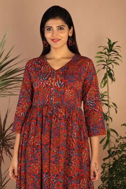 Image of Cotton bagru gathered dress