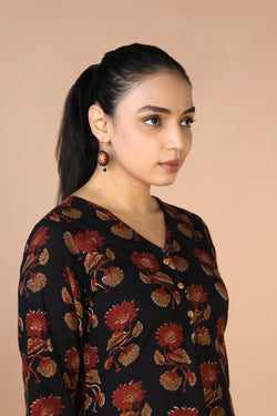 Collection of Deep Black Bagru Handblock printed Kurti in a gallery layout