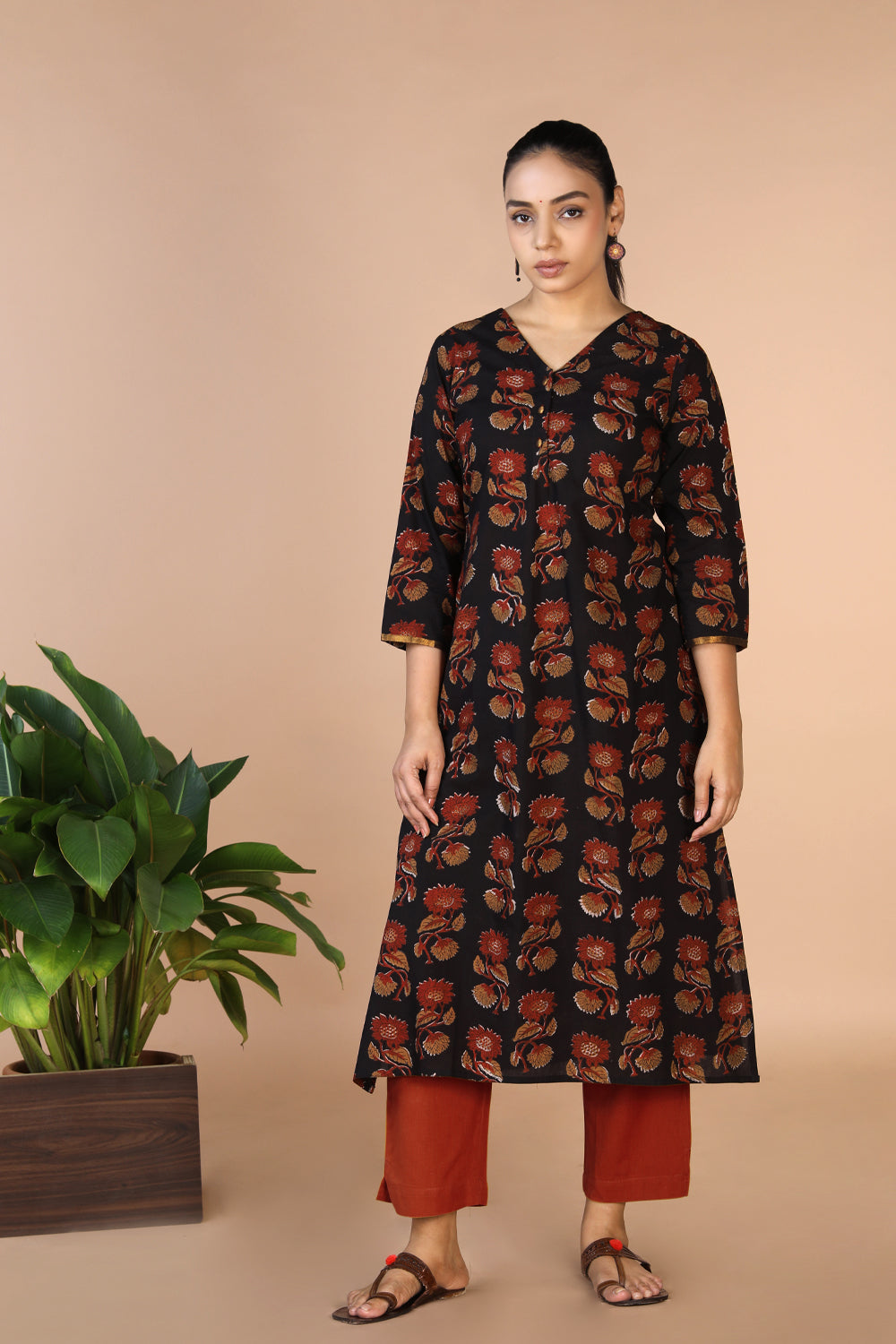 Collection of Deep Black Bagru Handblock printed Kurti in a gallery layout