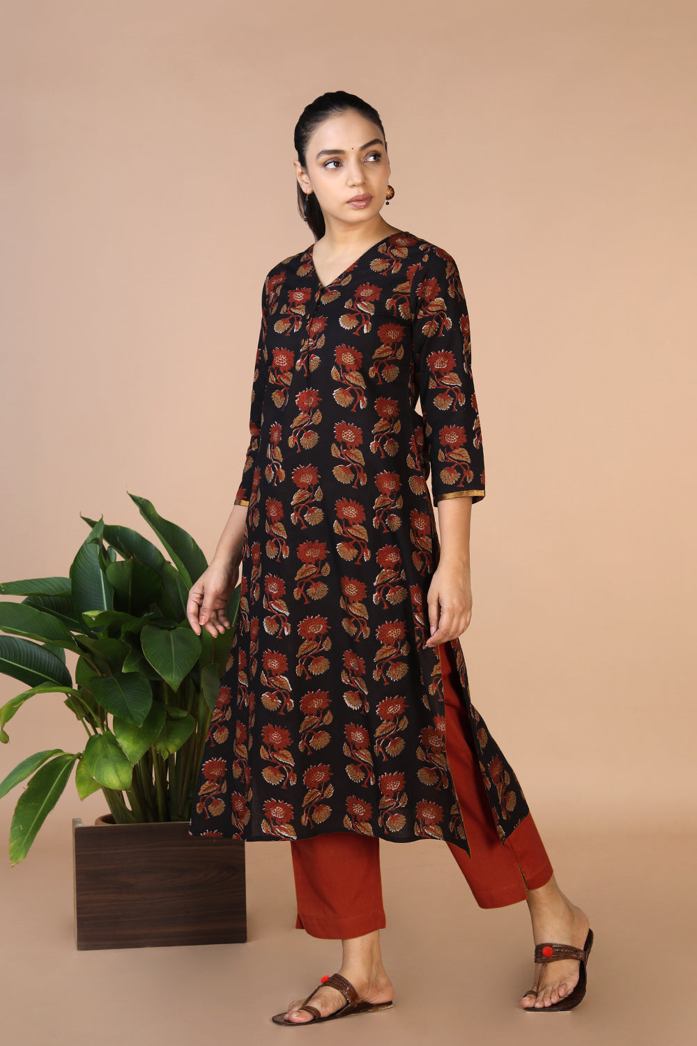 Collection of Deep Black Bagru Handblock printed Kurti in a gallery layout