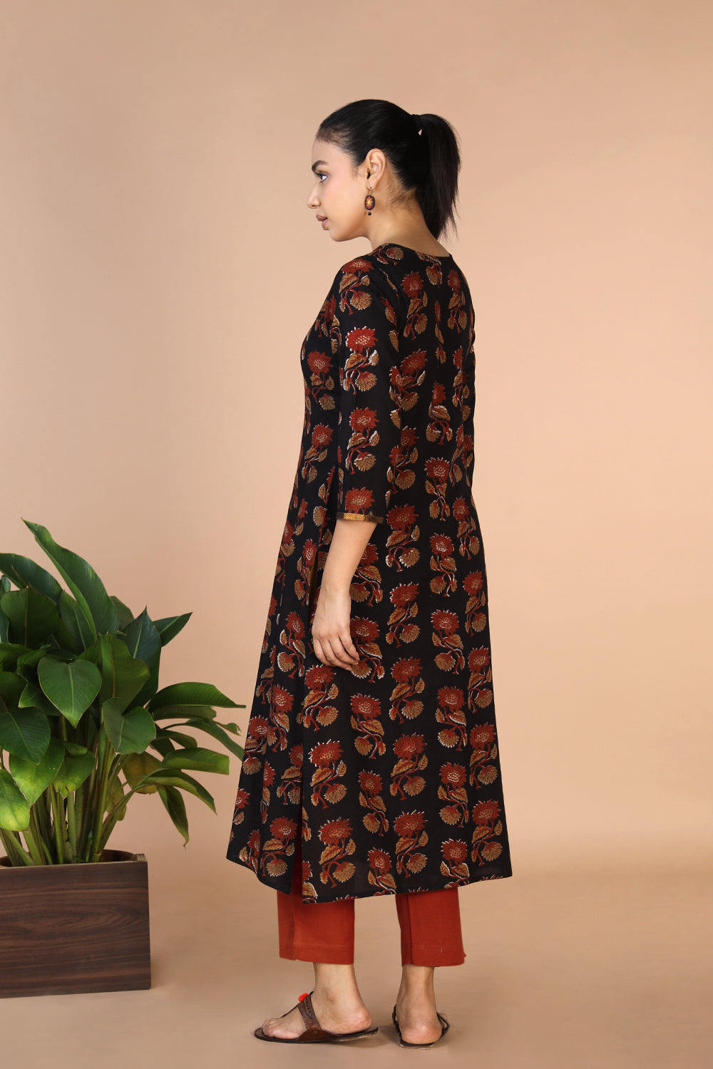 Collection of Deep Black Bagru Handblock printed Kurti in a gallery layout