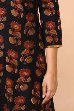 Collection of Deep Black Bagru Handblock printed Kurti in a gallery layout