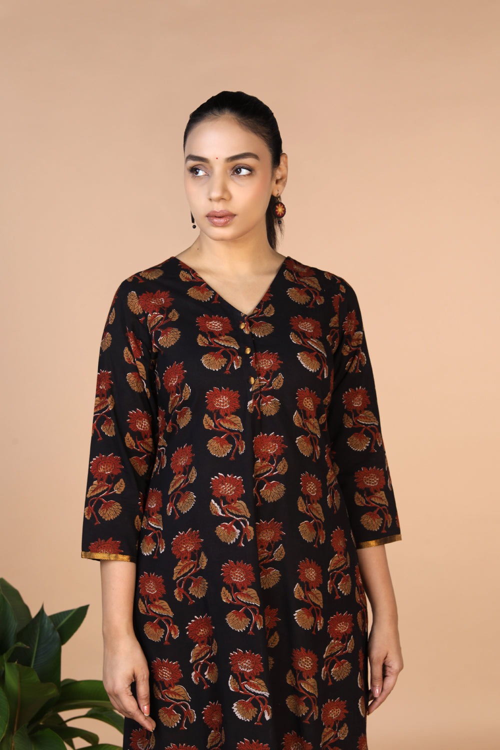 Collection of Deep Black Bagru Handblock printed Kurti in a gallery layout