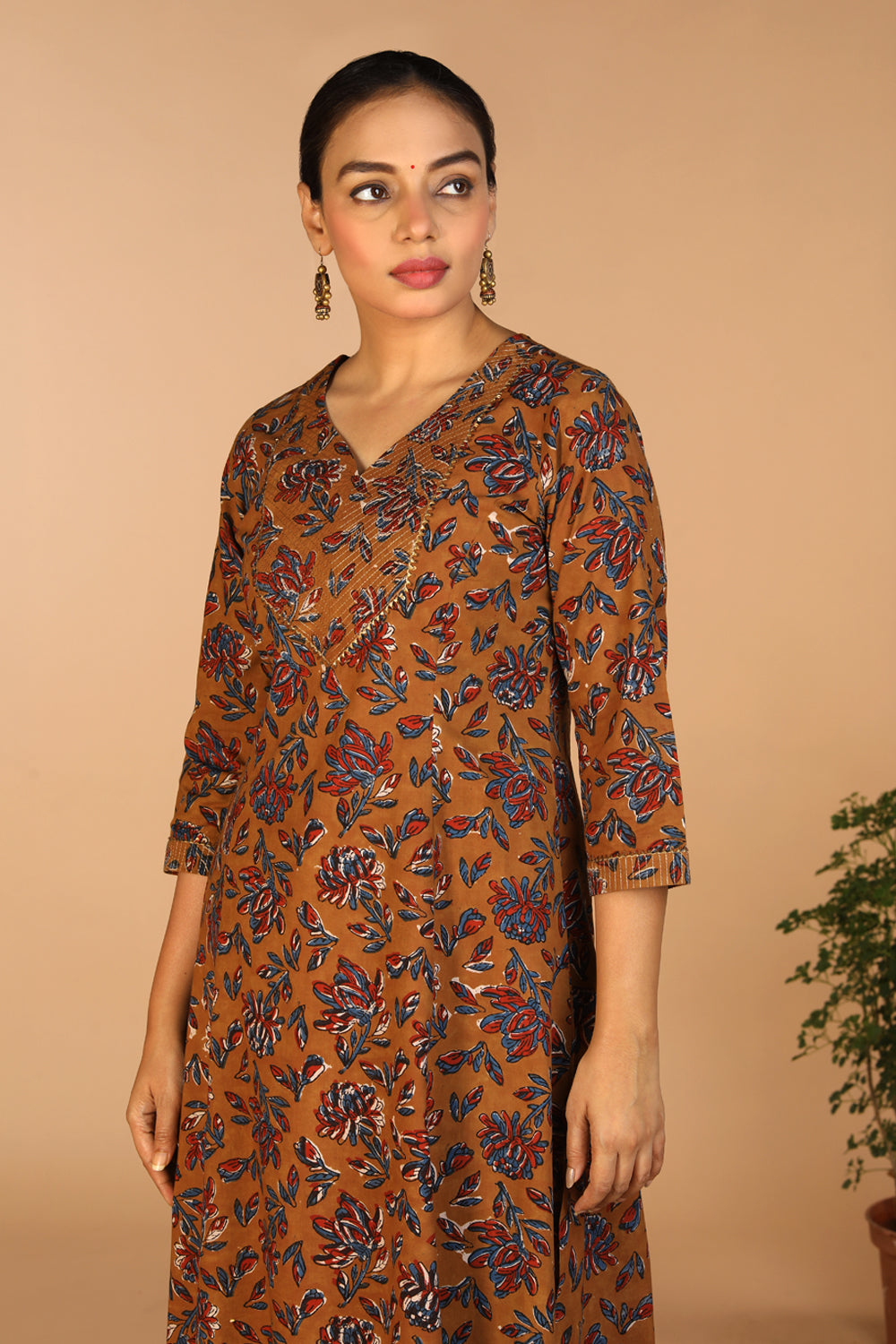 Collection of Cotton Bagru princess line kurti in a gallery layout