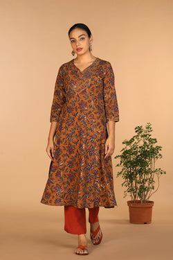 Collection of Cotton Bagru princess line kurti in a gallery layout