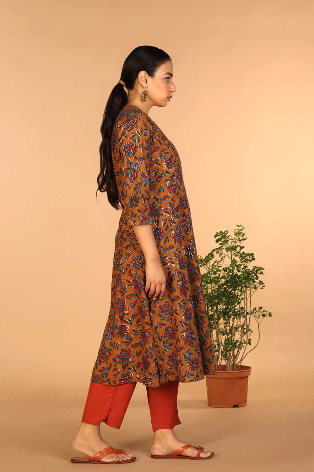 Collection of Cotton Bagru princess line kurti in a gallery layout