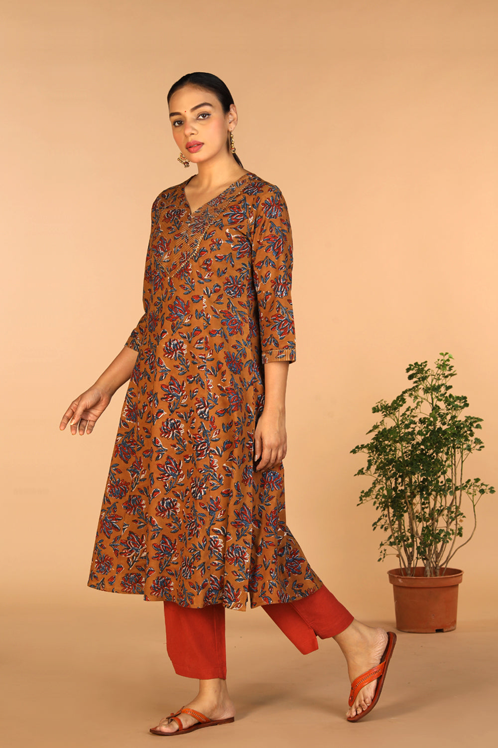 Collection of Cotton Bagru princess line kurti in a gallery layout