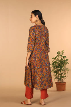 Collection of Cotton Bagru princess line kurti in a gallery layout