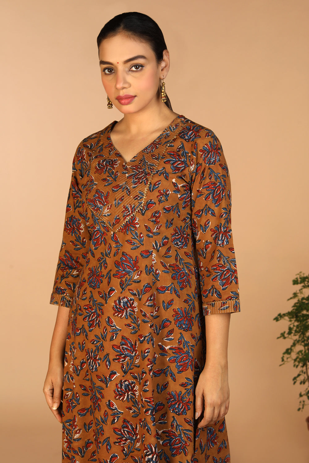 Collection of Cotton Bagru princess line kurti in a gallery layout