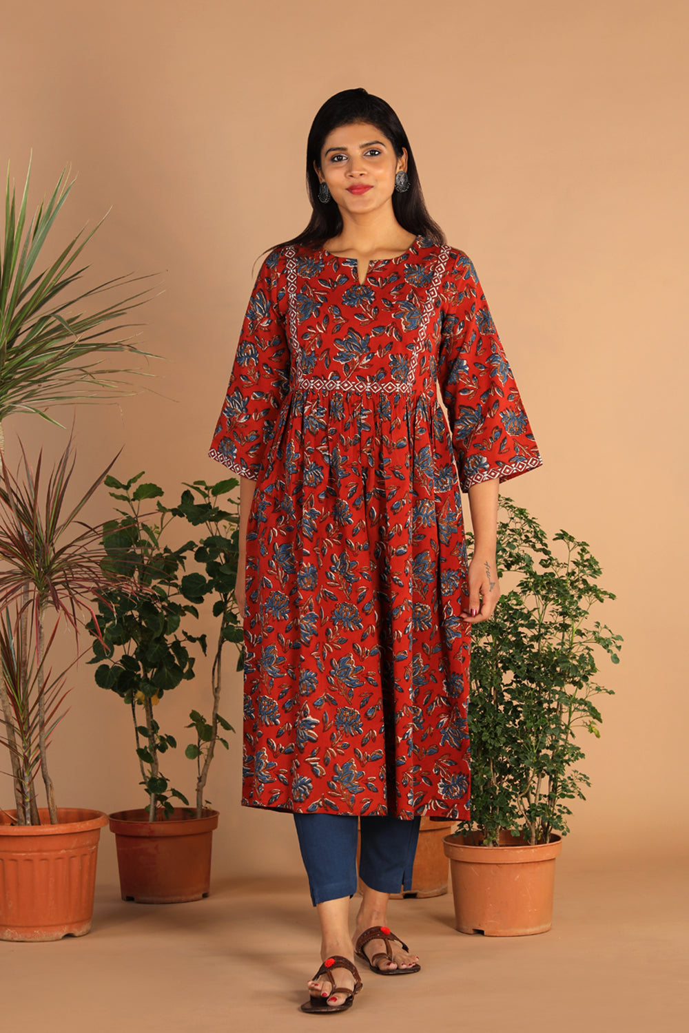 Collection of Cotton floral Bagru dress in a gallery layout