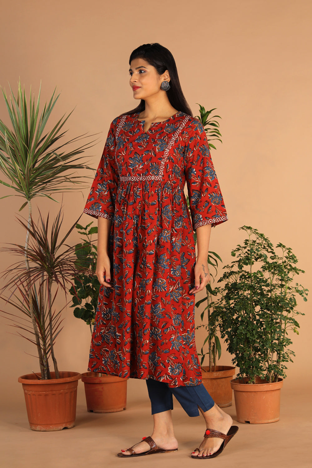 Cotton floral Bagru dress