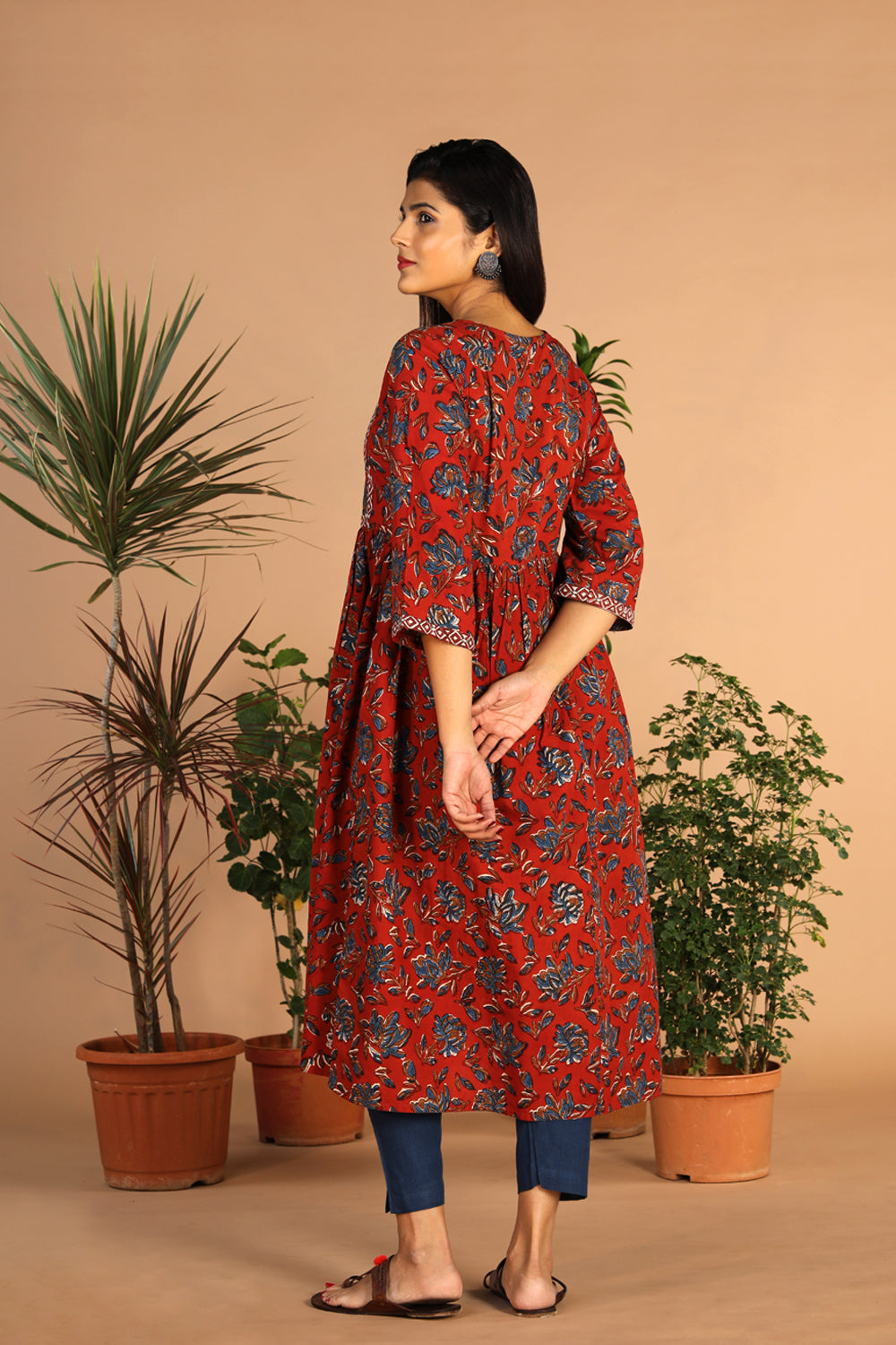 Collection of Cotton floral Bagru dress in a gallery layout