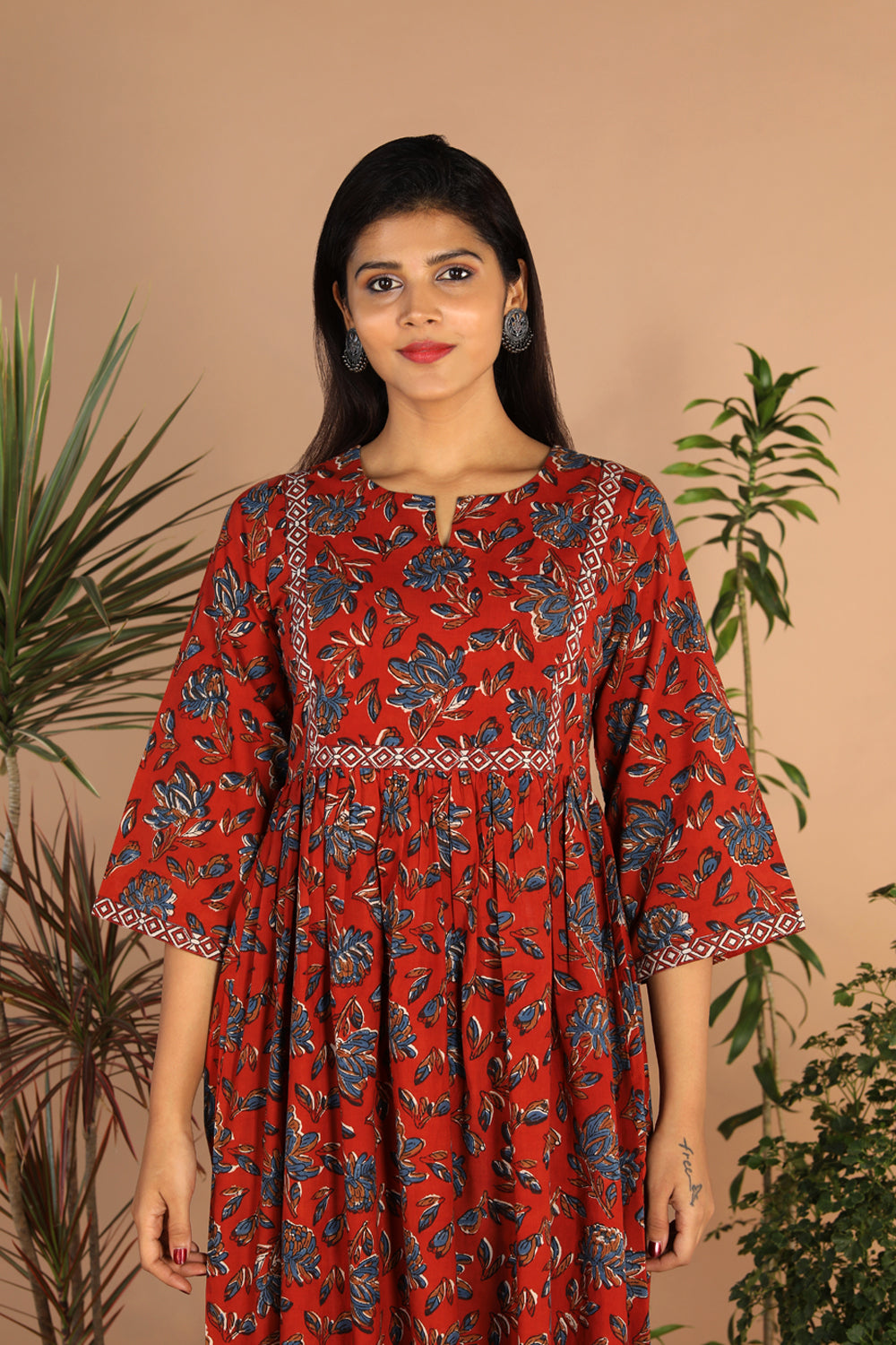 Collection of Cotton floral Bagru dress in a gallery layout