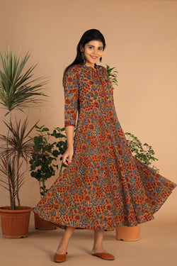 Collection of Cotton long handblock printed Bagru dress in a gallery layout