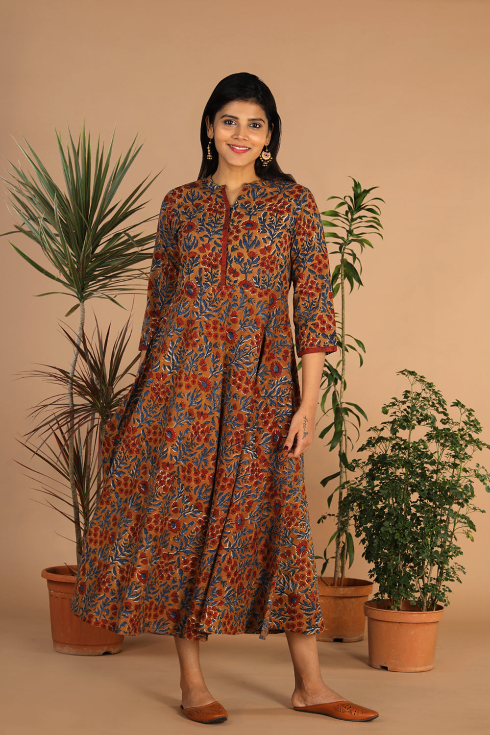 Collection of Cotton long handblock printed Bagru dress in a gallery layout