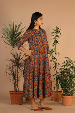 Collection of Cotton long handblock printed Bagru dress in a gallery layout