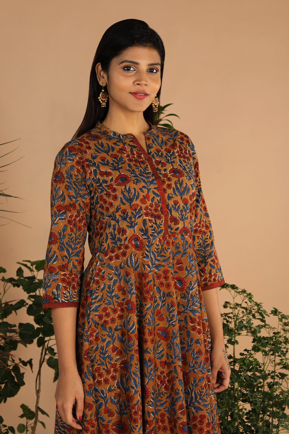 Collection of Cotton long handblock printed Bagru dress in a gallery layout